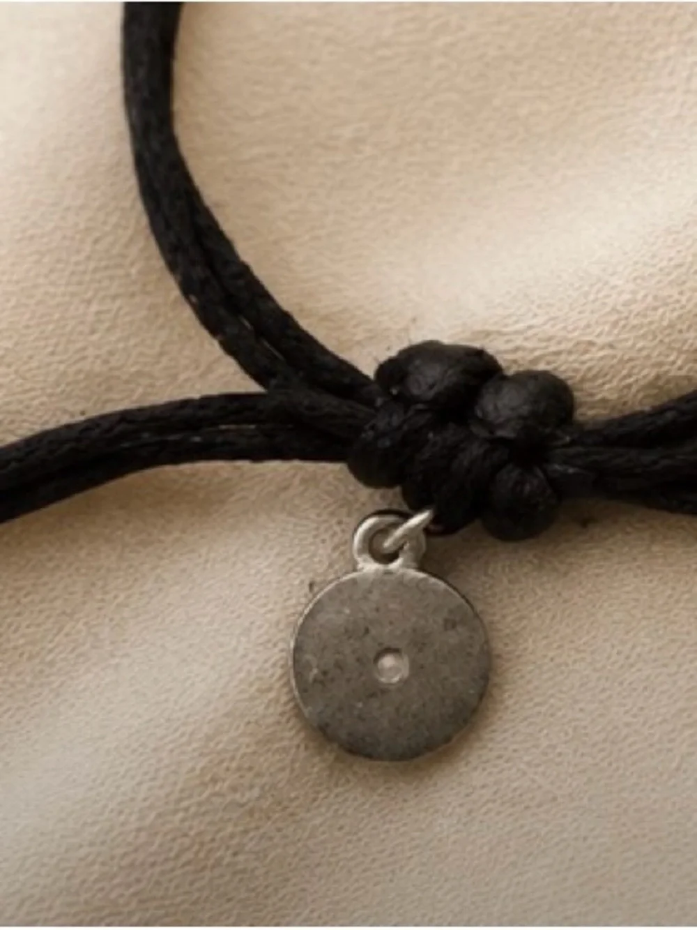 Tory Burch Black Leather Cord Bracelet with Silver Logo Accent